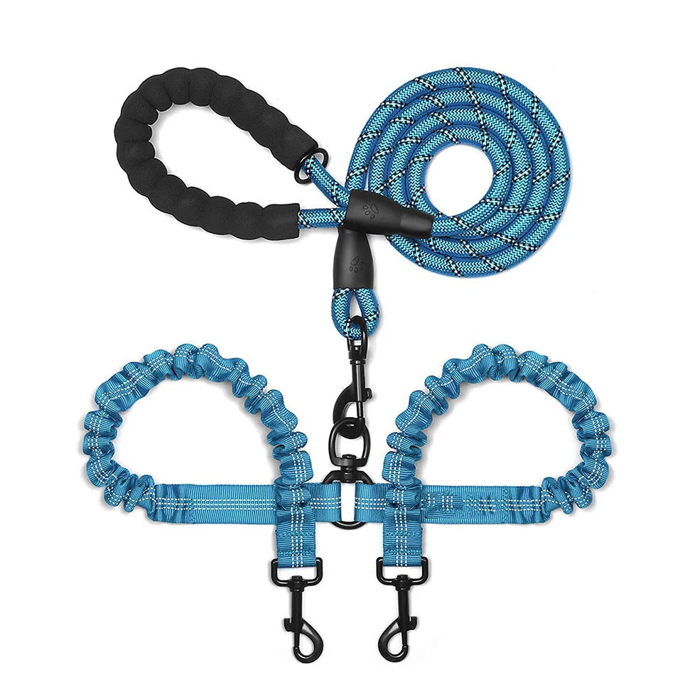 Double Dog Lead No Tangle Blue